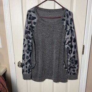 Gray top with Animal Print Sleeves